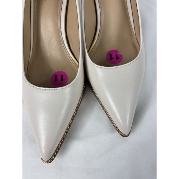 Coach Vonna Heels Cream Chalk 11 Studded Beadchain Pointy Toe Semi Matte Calf - Picture 14 of 16